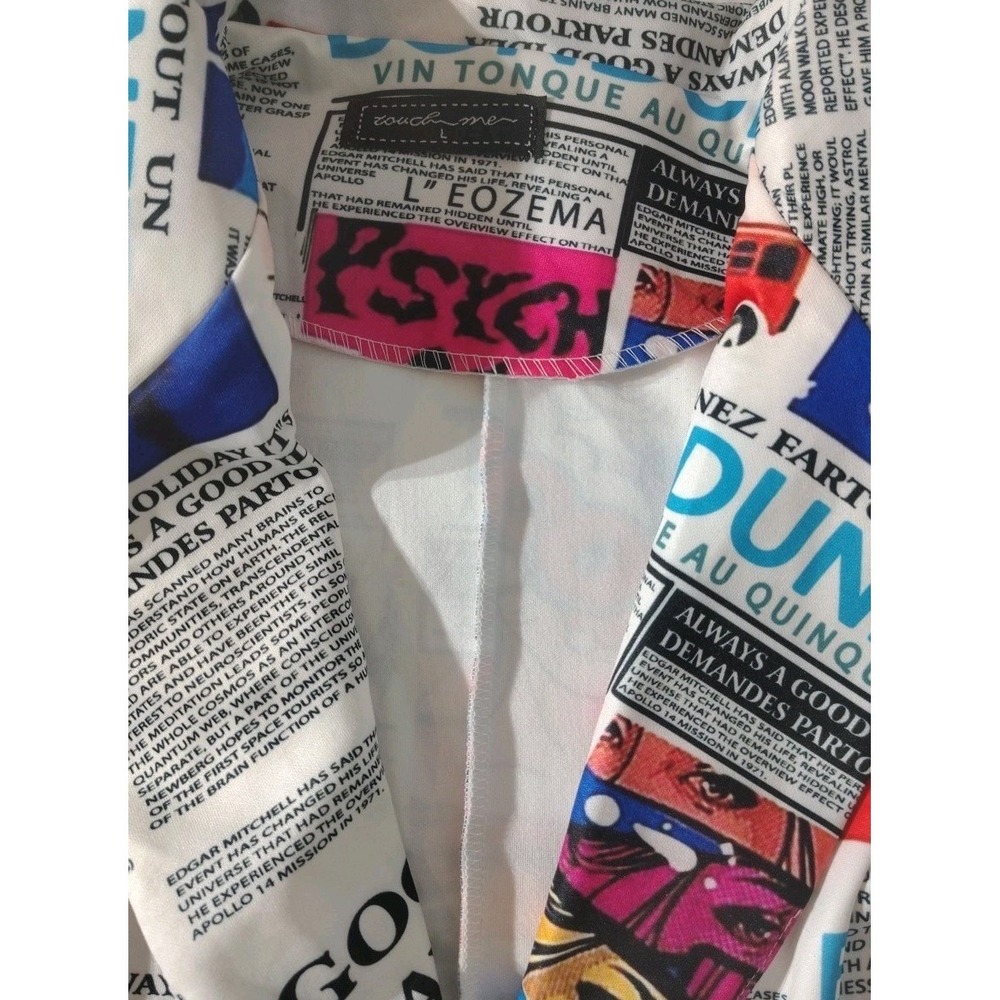 Touch Me Newspaper Print Blazer Women's Jacket Sz Large Padded Shoulder‎ Stretch - Picture 4 of 10